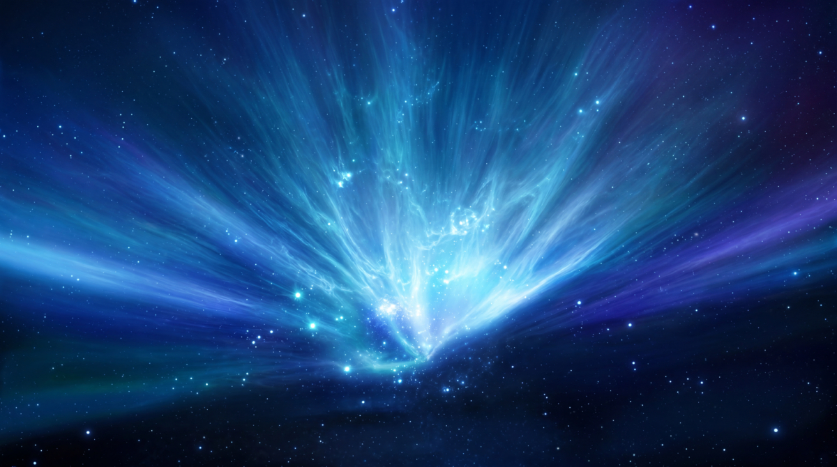 Leuchtende blaue Sternenexplosion im Weltraum